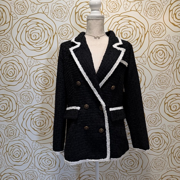 Aqua Jackets & Blazers - NWT Aqua Double-Breasted tweed Jacket with White Trim